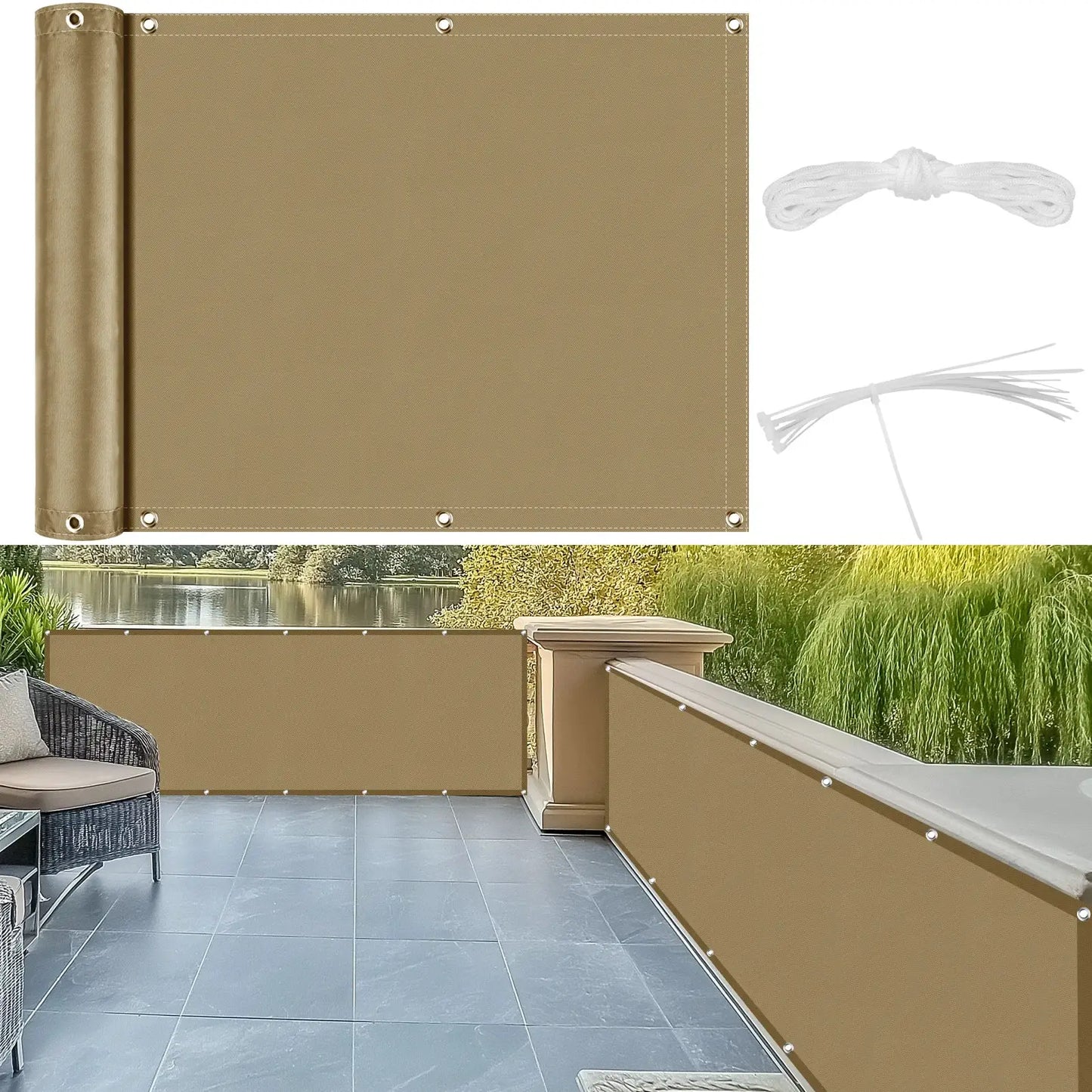 Balcony Privacy Screen | 95% Shade Rate | Waterproof Polyester | Multiple Sizes