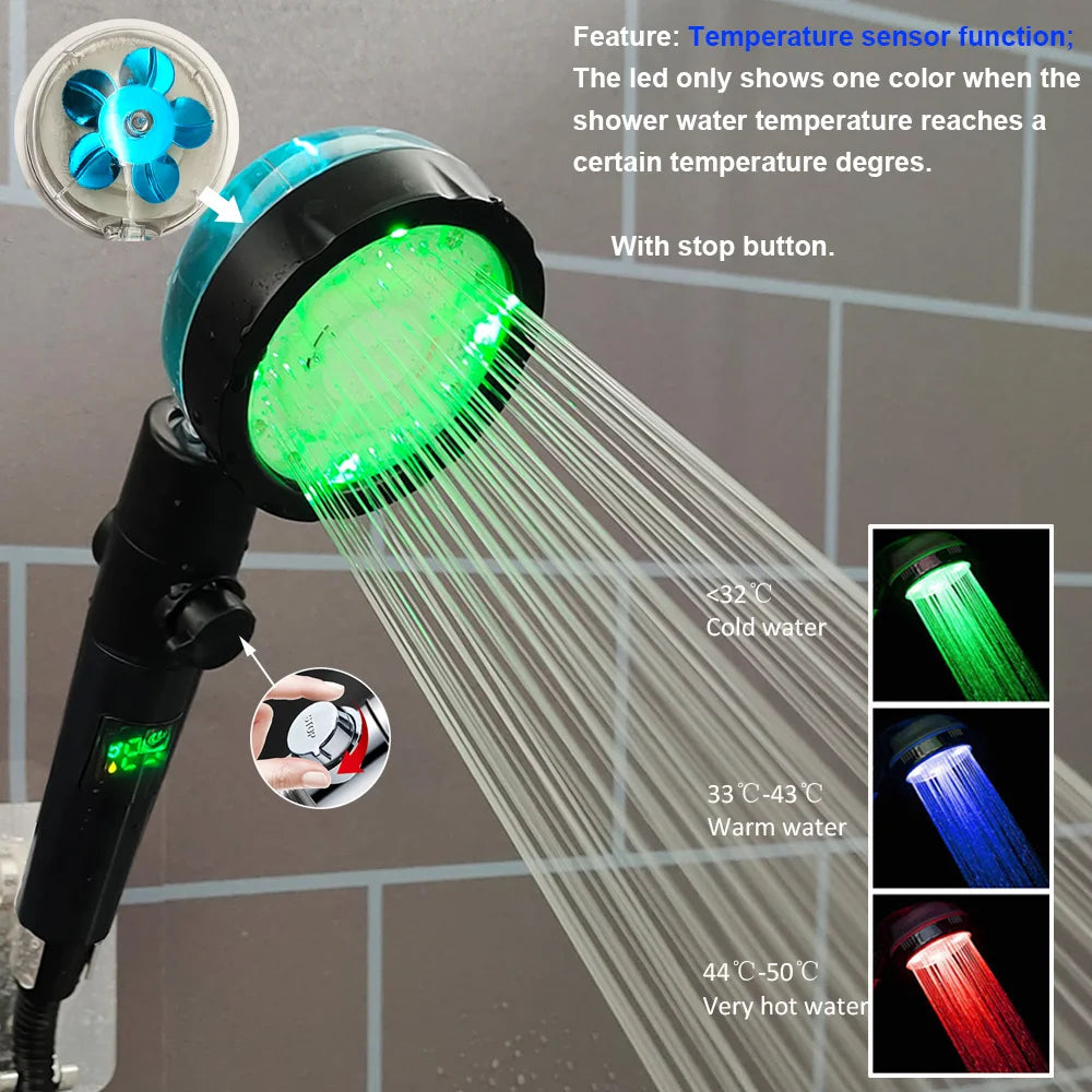 Handheld Shower Head | High Pressure | Digital Temperature Display | Black