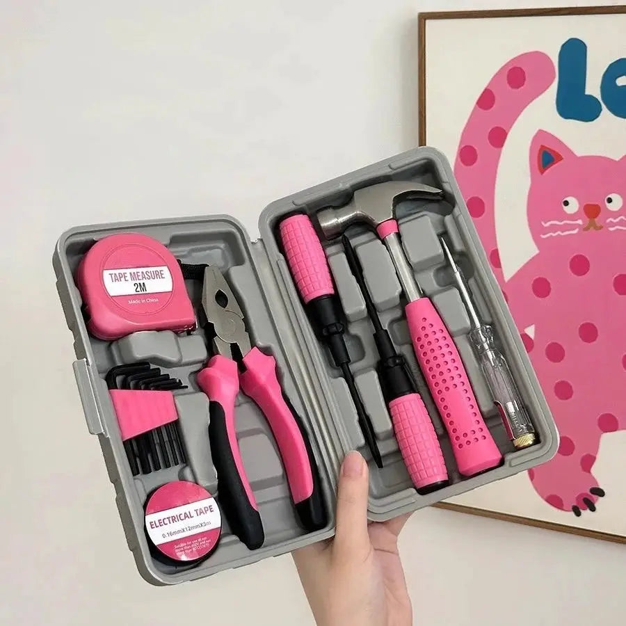 JUSTINLAU 13 Piece Pink Women's DIY Toolbox Home Toolbox Hexagonal Wrench Storage Screwdriver Daily Home Repair Tool Set from PriceLows™