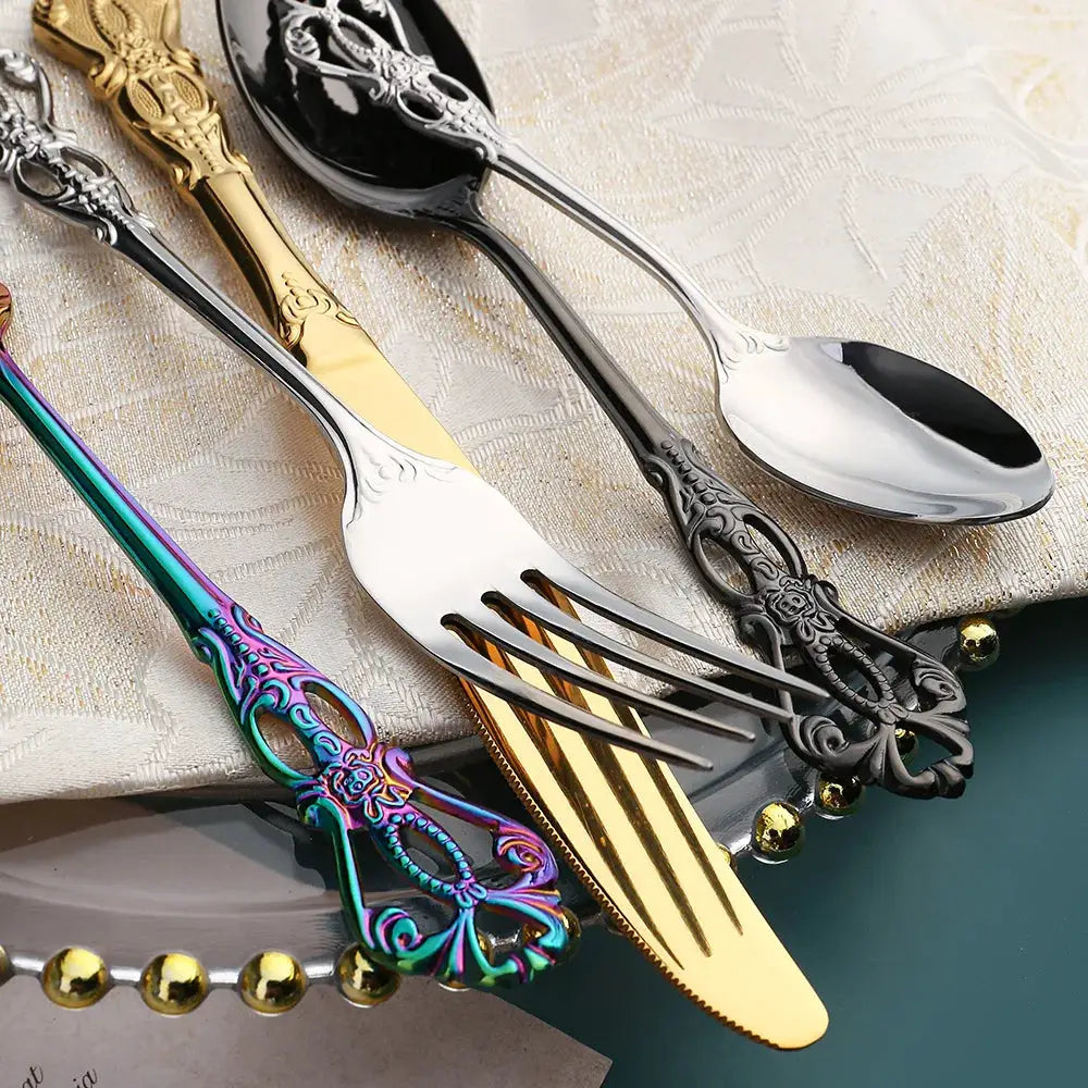24pcs Cutlery Set Gold Dinnerware Stainless Steel Royal Spoon Forks Knives Kitchen Western Dinner Silverware Tableware Gift from PriceLows™