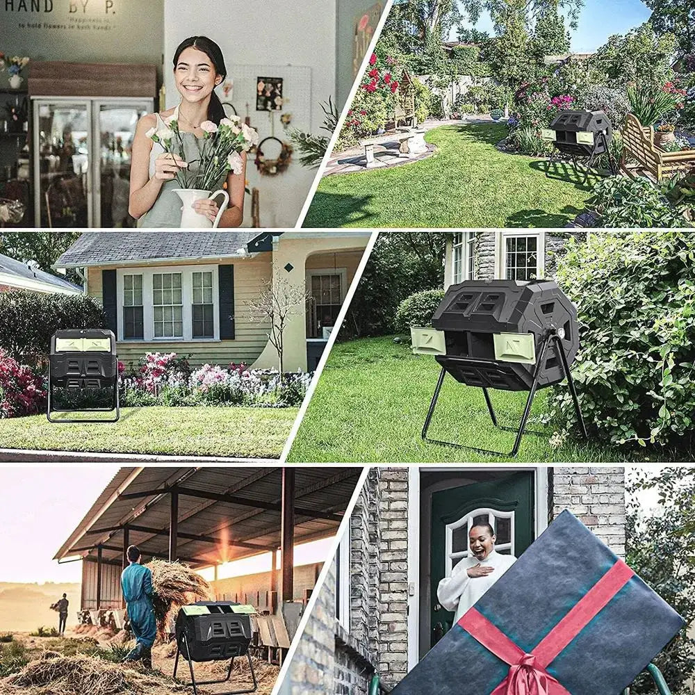 43 Gallon Outdoor Tumbler Composter with Green Door for Garden Composting from PriceLows™