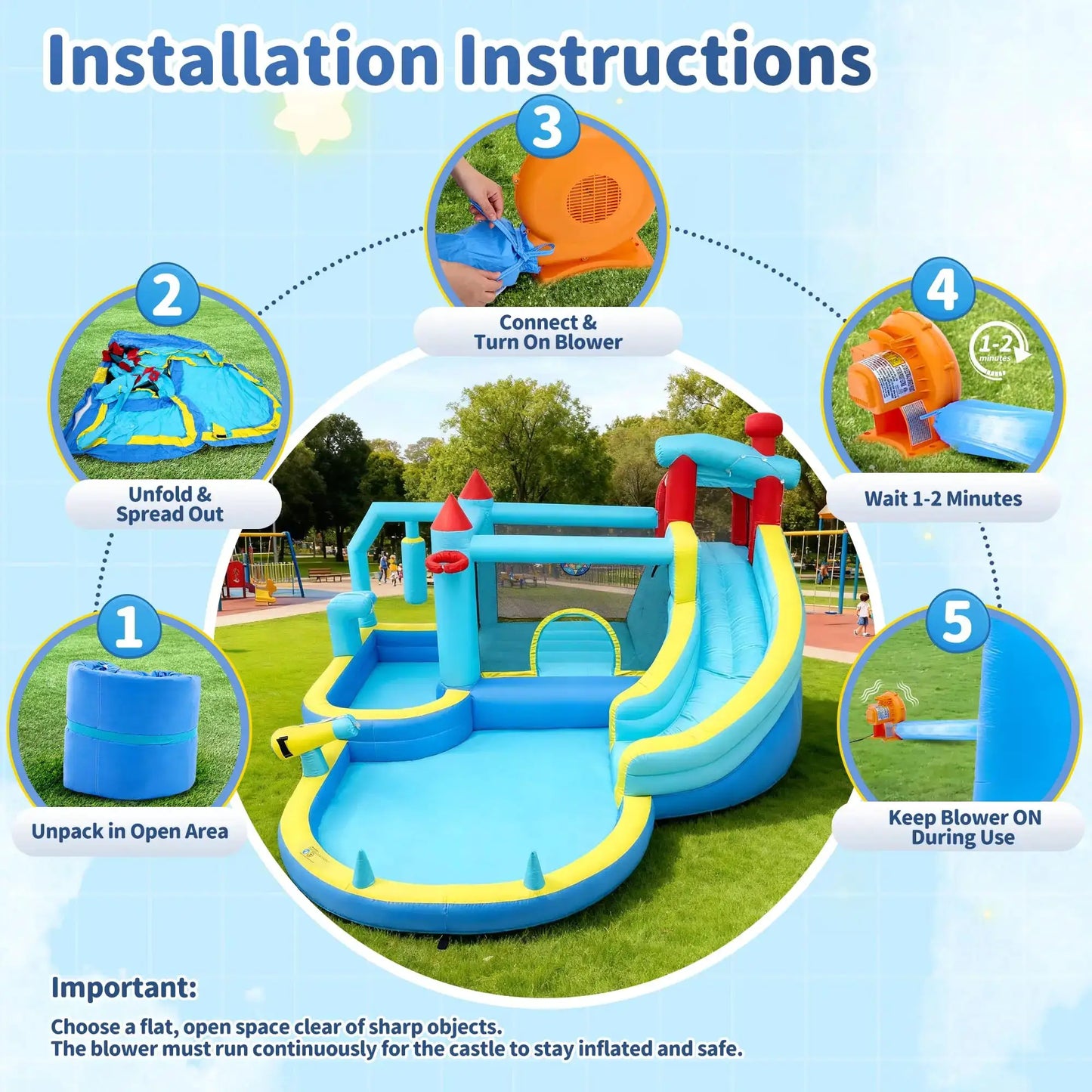 Inflatable Bounce House With Blower Wet Dry Water Slide Kids Jumping Castle Splash Pool Climbing Wall For Indoor Outdoor from PriceLows™