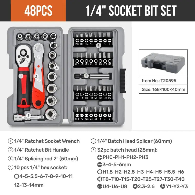 Hi-Spec 1/4" Drive Quick-Release 40 in 1 Ratchet Socket Bit Set Cr-V Steel Phillips/Slotted Screwdrivers for Repair & Hand Tools from PriceLows™
