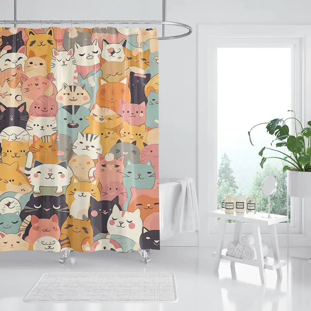 unframed Cat Printed Shower Curtain Color Cartoon Lovely Animal Bear Polyester Fabric Hanging Curtains Bathroom Bathtub Decor wi from PriceLows™