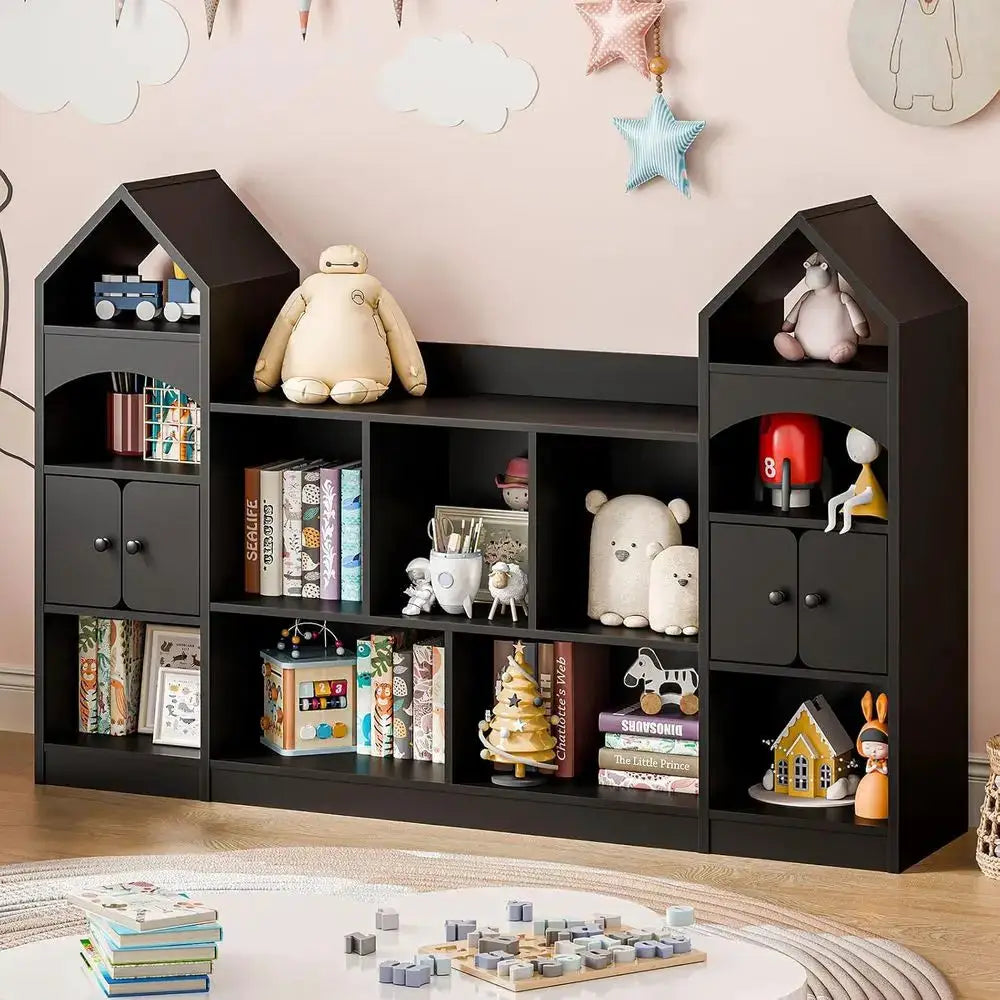 Children's Bookshelf with Storage, Playroom & Living Room Display Cabinet, Black from PriceLows™