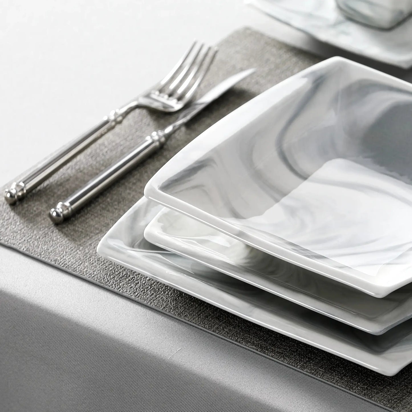 MALACASA 30/60PCS Marble Grey Porcelain Tableware Dinnerware Set with 6PCS Dessert/Soup/Dinner Plate/Cup/Saucer,Service for 12 from PriceLows™