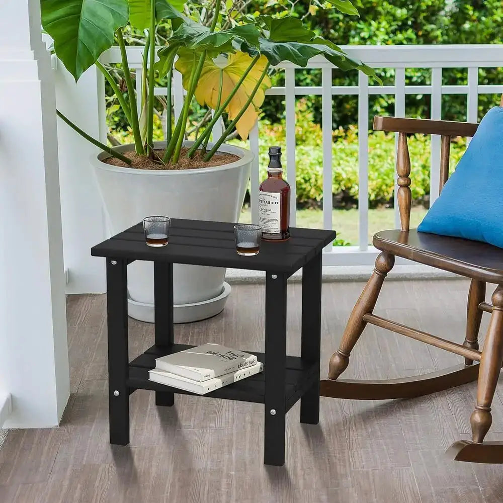 Weatherproof HDPE Small Patio Side Table for Outdoor Spaces: Ideal for Balcony, Deck, Poolside in Black from PriceLows™
