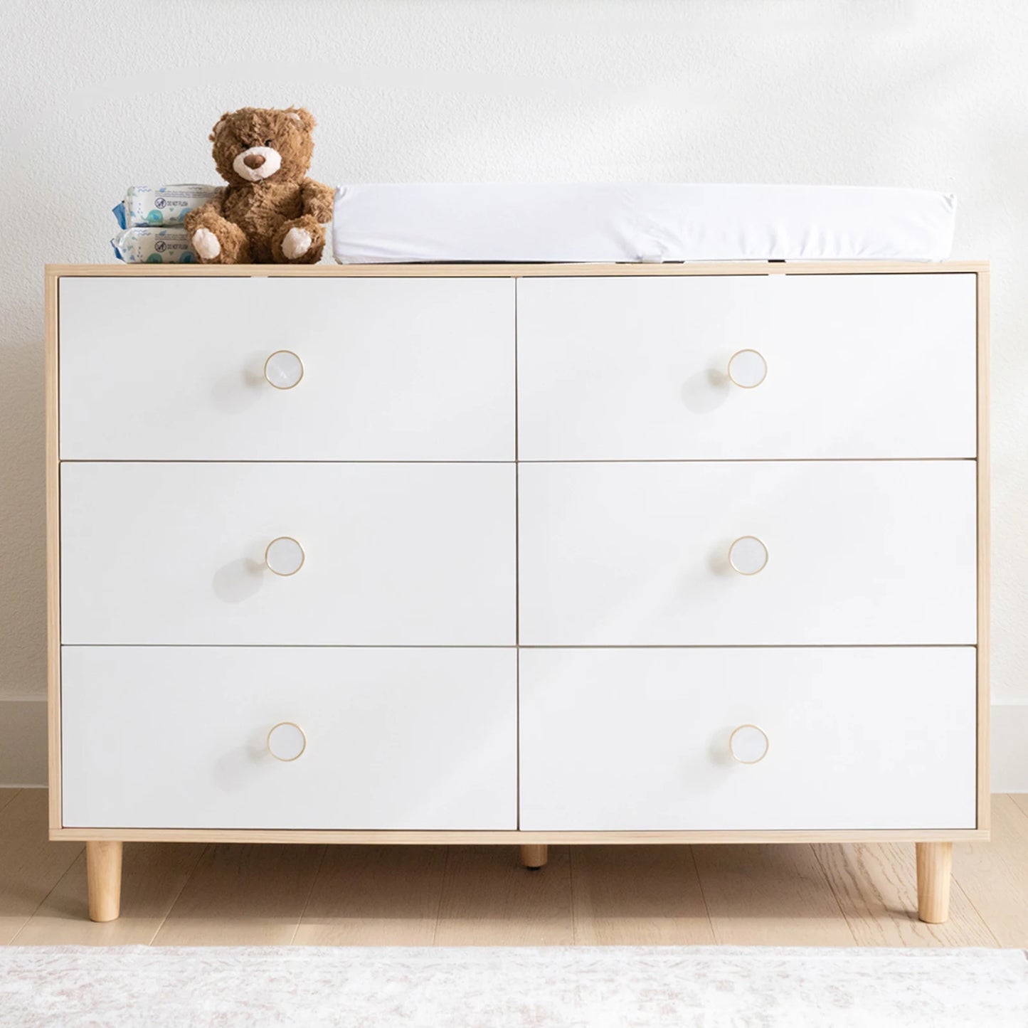 Baby Dresser | 6 Drawers | Solid Wood Legs | White Finish
