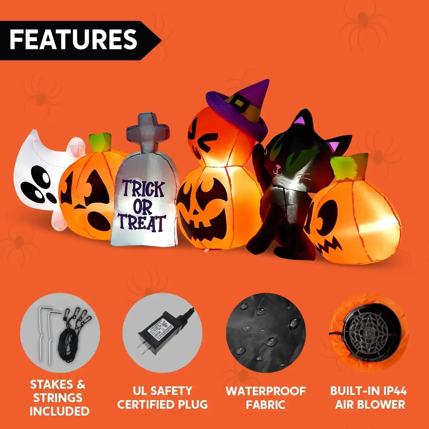 Joyfy 8 ft Halloween Inflatables Characters Long Light Up Pumpkin Ghost Cat Tombstone Halloween Blow up Yard Decorations from PriceLows™