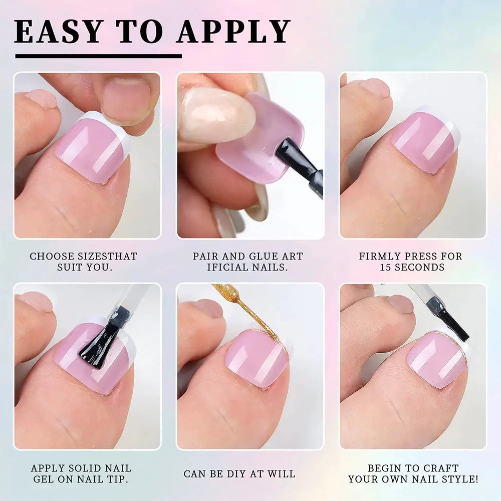 Press On Toenails | French Short Square | Glossy Full Cover | 120 Pcs