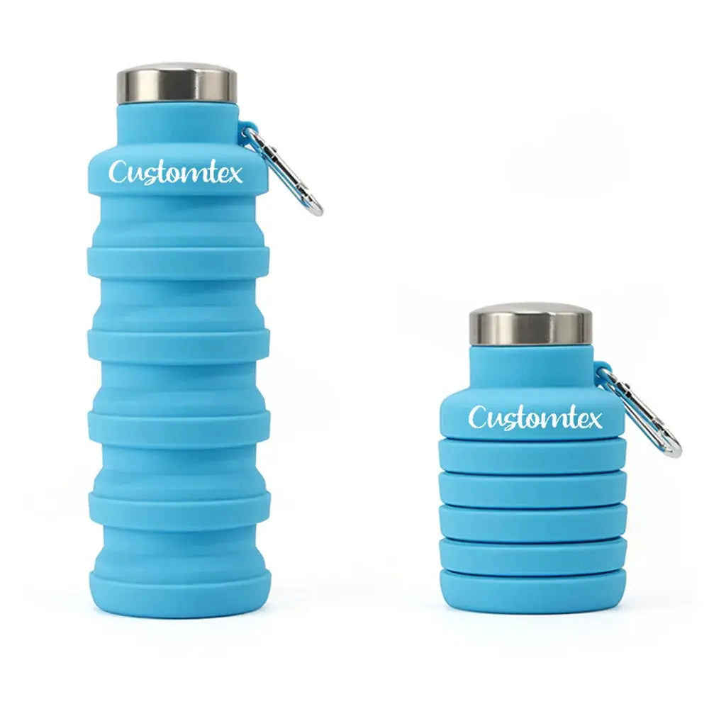 Personalized Round Foldable Water Bottle Custom Text Retractable Silicone Bottle Leakproof Lightweight for Travel Outdoor Sports from PriceLows™