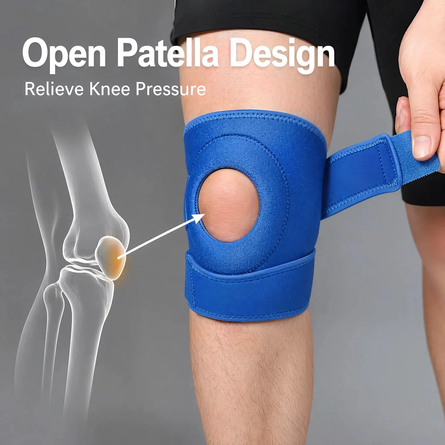 Adjustable Open Patella Knee Brace | Velcro Fastener | Anti-slip Support