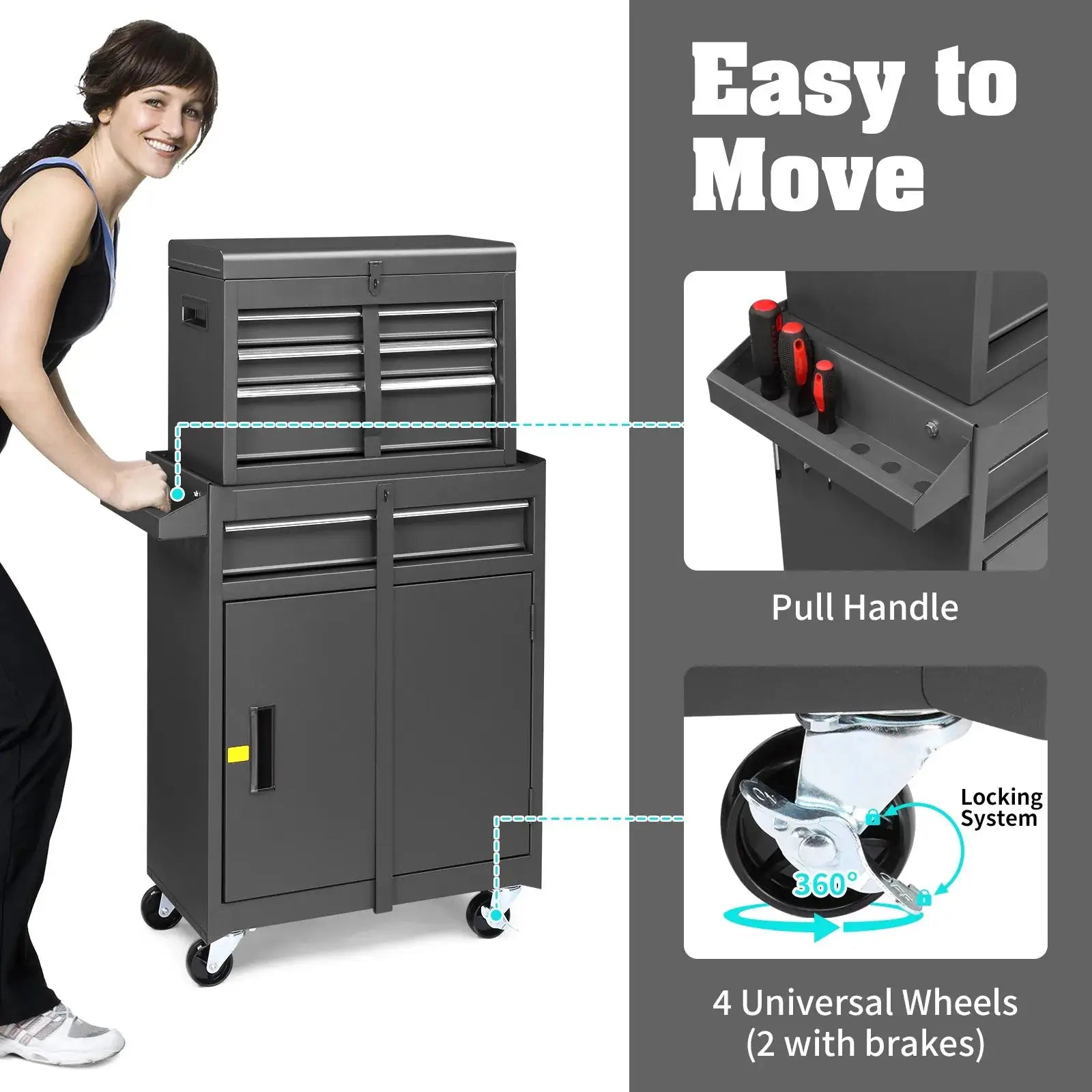 Rolling Tool Chest Tool Organizer Box with Lockable Wheels & Detachable Top NEW from PriceLows™
