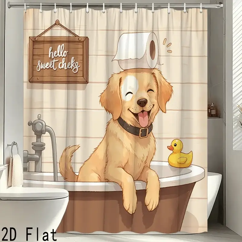 Funny Golden Retriever Shower Curtain, Cute Dog in Bathtub, Cartoon Animal Bath Decor, Waterproof Polyester Fabric Kids Bathroom from PriceLows™
