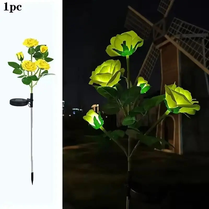 1PC Solar 5-Head Rose Flower LED Light,Outdoor Plug-in Decoration Lights,Landscape Lightting For Garden Lawn Yard Path Graveyard from PriceLows™