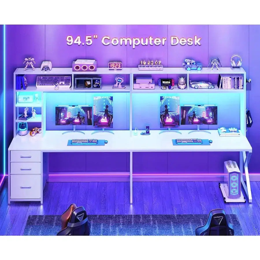 Corner Computer Desk Convertible 94.5 Gaming Desk with Storage Drawers Hutch and Pegboard L Shaped Office Desk with Power Outle from PriceLows™