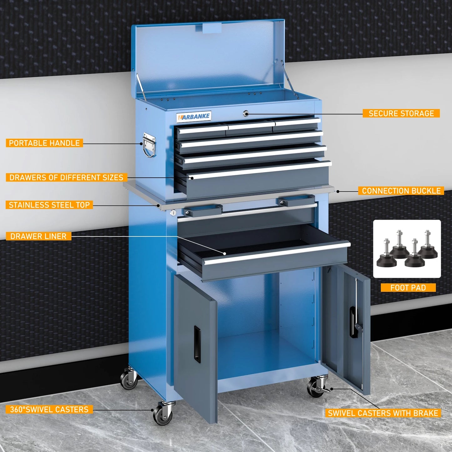 8-Drawer Rolling Tool Chest with Wheels and Door,Stainless Steel Countertop,Sliding Drawer,Large Workbench Forming Tool Chest fo from PriceLows™