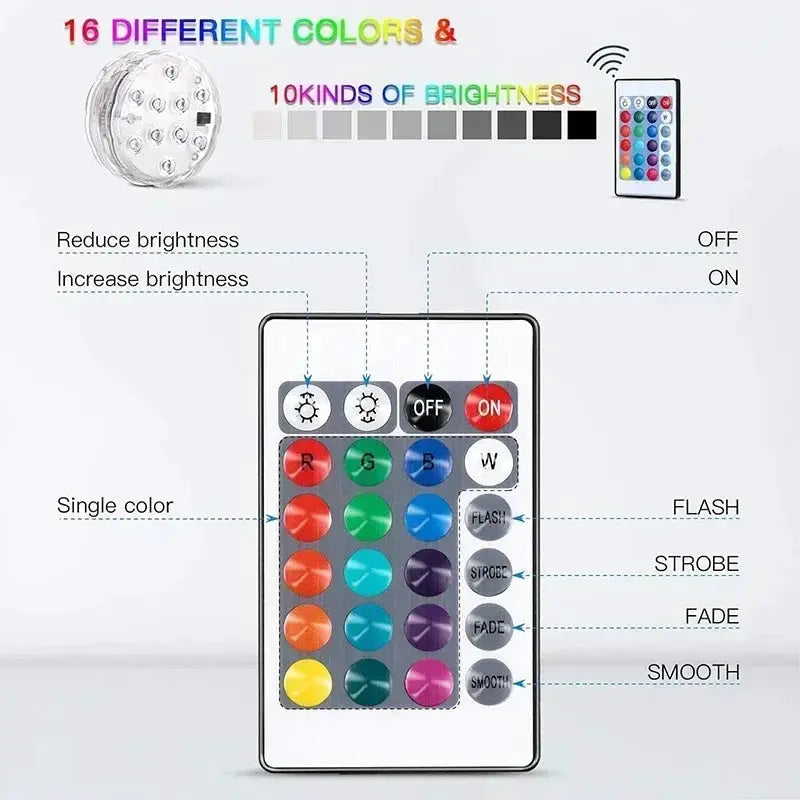 Submersible Pool Light With Remote IP68 Waterproof 16 Color Changing LED Battery Operated Lamp Underwater for Pond Hot Tub Vase from PriceLows™