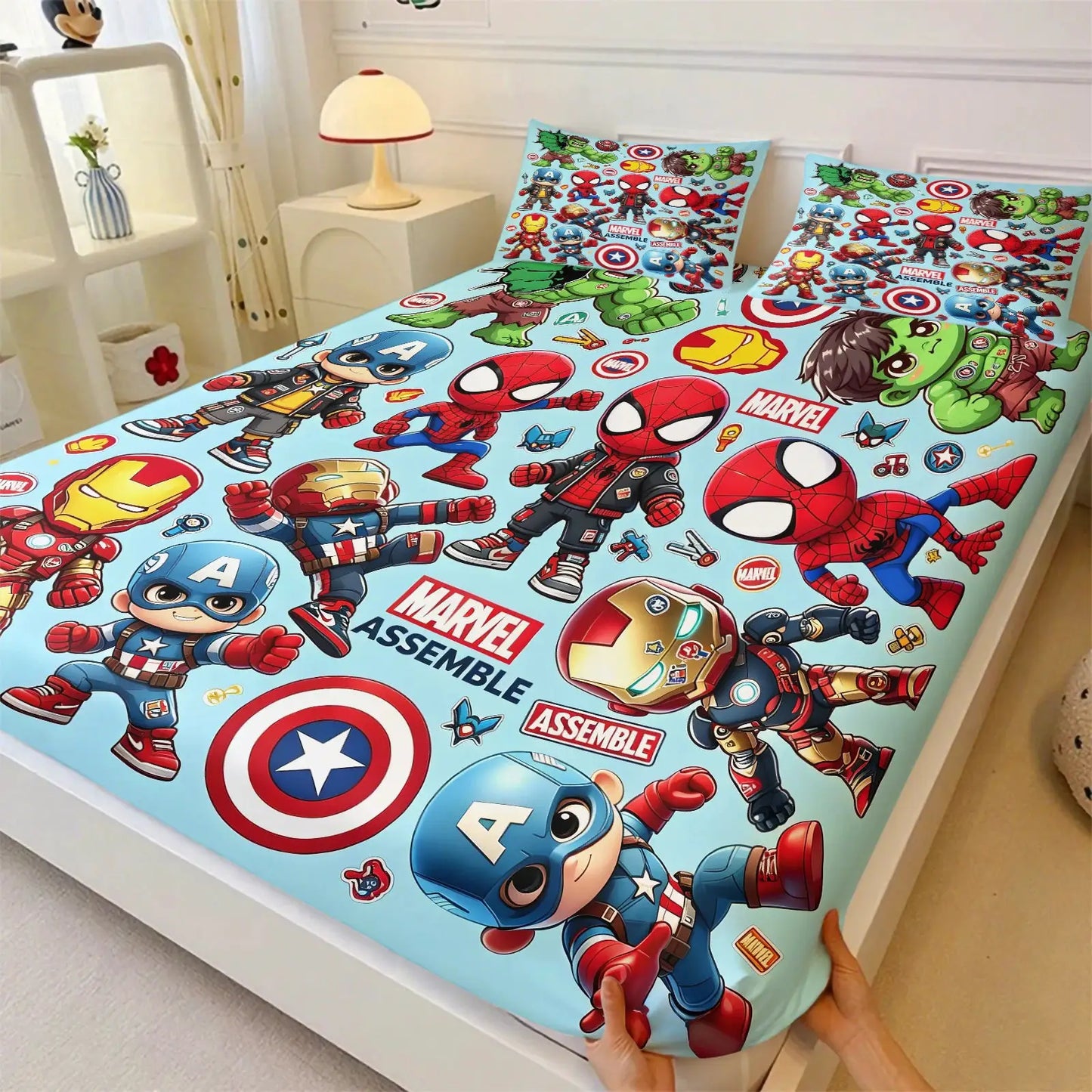 Marvel & DC Cartoon Fitted Sheet Set Chibi Superhero Bed Linen with Pillowcases Deep Pocket Gaming Room Fan Room Kids Room Decor from PriceLows™