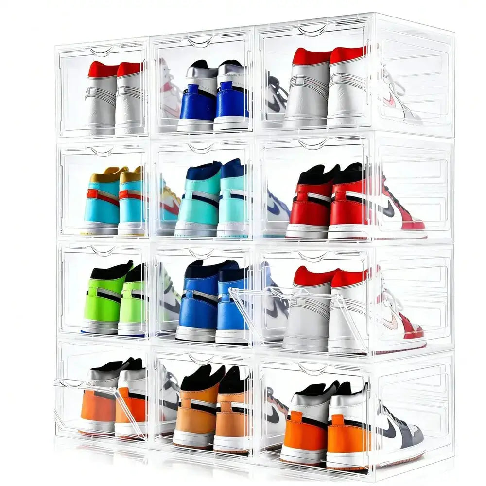 12 Pack Extra Large Clear Shoe Boxes With Lids Stackable Shoe Rack Design, Dustproof Moisture Resistant, Sneaker Shoe Box Organ from PriceLows™