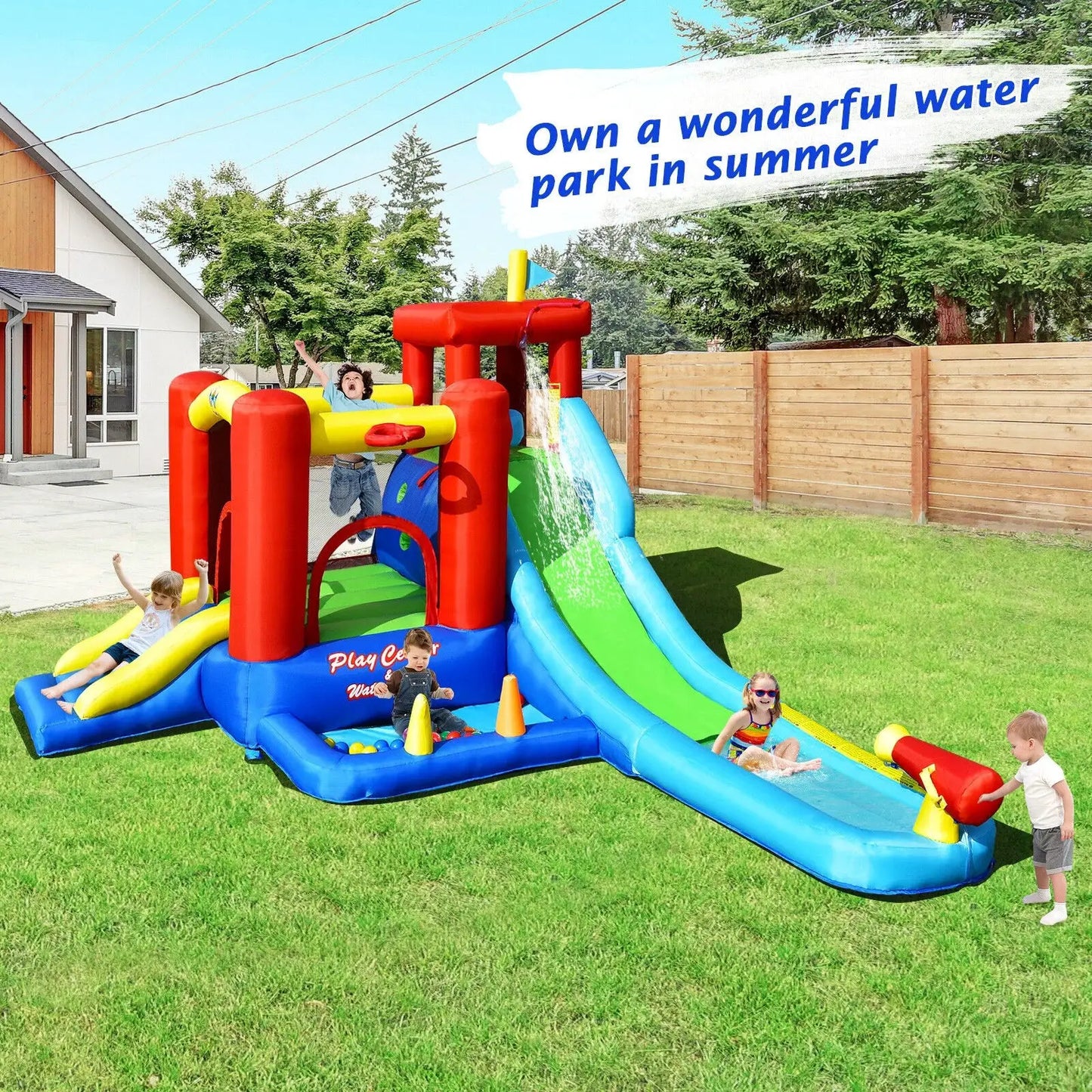 9-in-1 Inflatable Water Slide Bounce House without Blower from PriceLows™