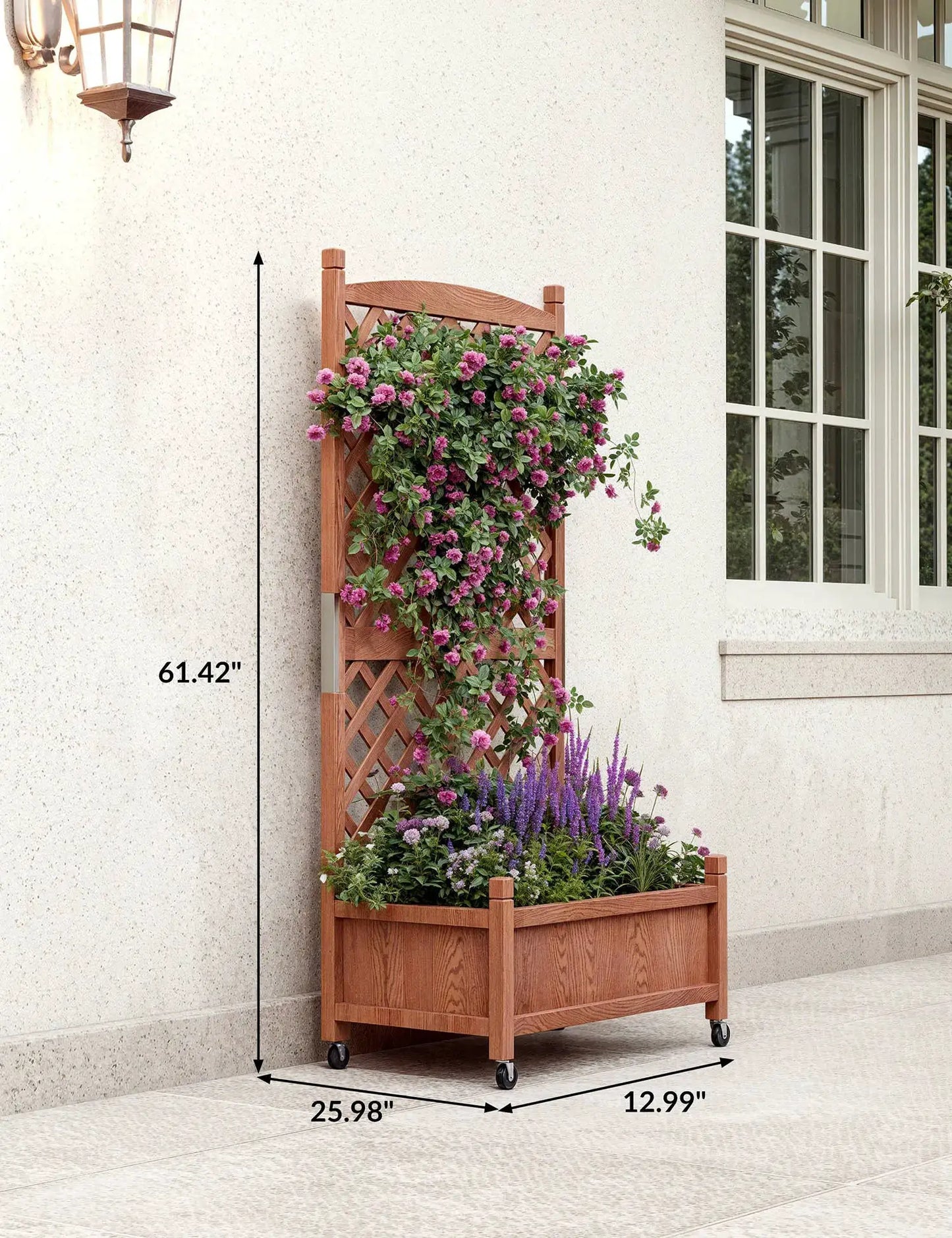 61.5" Wood Planter Box Raised Garden Bed With Trellis/Wheels For Plant & Flower, Standing Vertical Horticulture Trellis Planter from PriceLows™