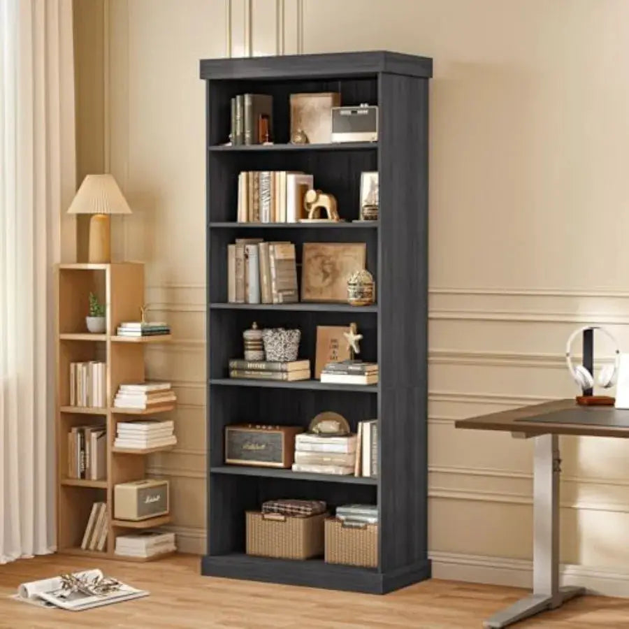 70.8" Tall Black Bookshelf Farmhouse Modular Bookcase with 6-Tier Adjustable Shelves Large Storage Cabinet for Home Office Livi from PriceLows™