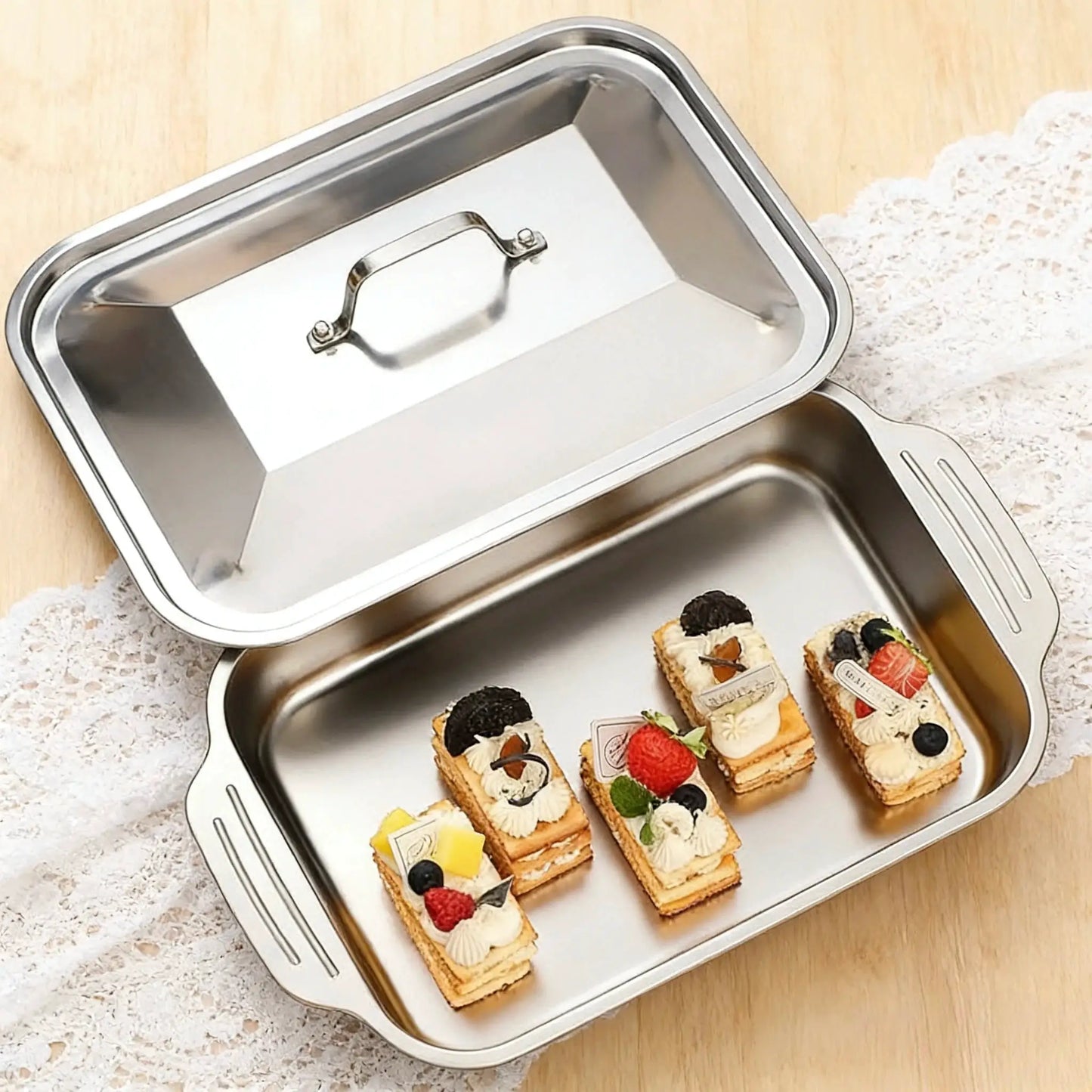Stainless Steel Baking Pan | With Lid And Handles | Deep Roaster | Family Meals