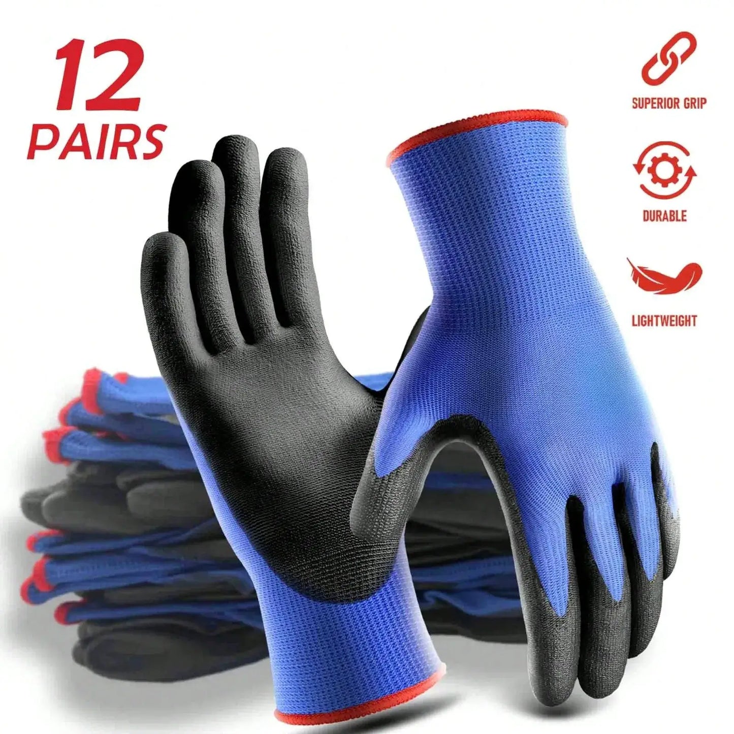 24PCS/12PCS PU Garden Work Gloves , Coated Nylon Gloves For Men And Women, Anti-Slip Grip, Durable, Lightweight, Ideal For Construction, Warehouse, Gardening, Repair, Anti-Slip Durable Protective Gloves For Construction, Indu from PriceLows™