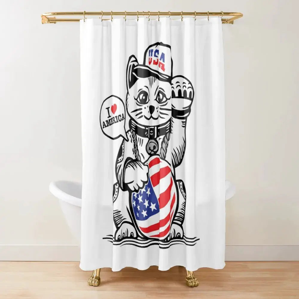 Japan Lucky Fortune Cat Shower Curtain Gold Coin Bathroom Decoration With Hook Polyester Fabric Waterproof Shower Curtain Hooks from PriceLows™