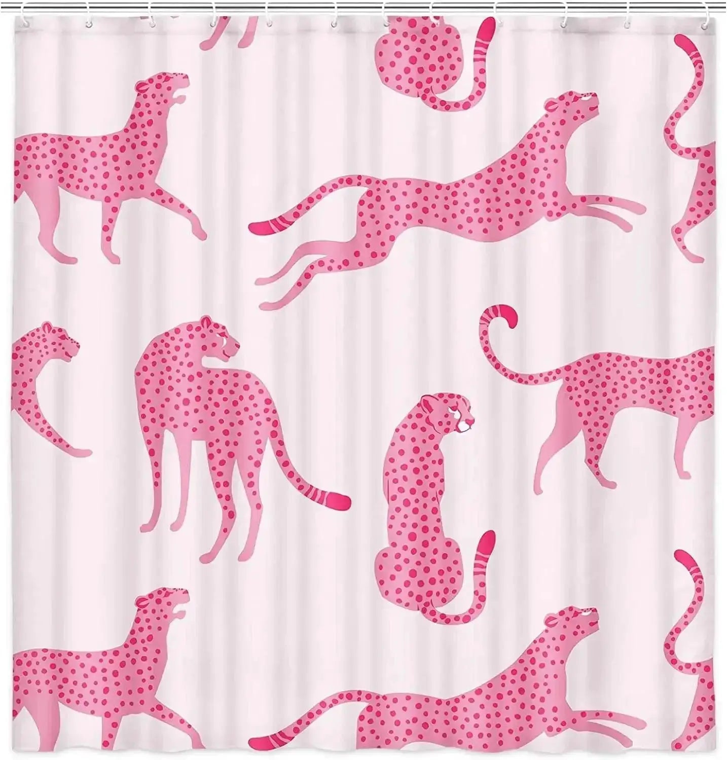 leopard fabric shower curtain, tropical animal cheetah shower curtain for bathroom, pink with hook 180X180CM from PriceLows™