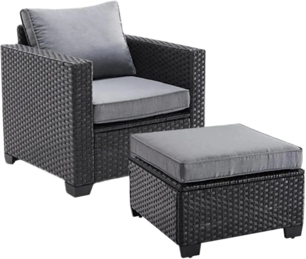 Farini Patio Sectional Sofa Set, Outdoor Furniture with Ottoman, Water/Oil/Stain-Resistant Fabric, Dark Gray Cushion + Gray Wick from PriceLows™