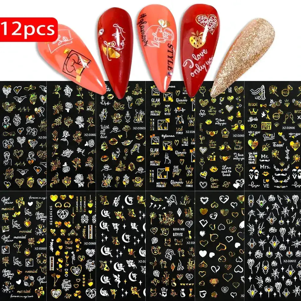 8pc 3D Mixed Color Heart Nail Stickers Valentines' Day Sweet Red Pink Love Selfadhesive Nail Decoration Decals Manicure Supplies from PriceLows™