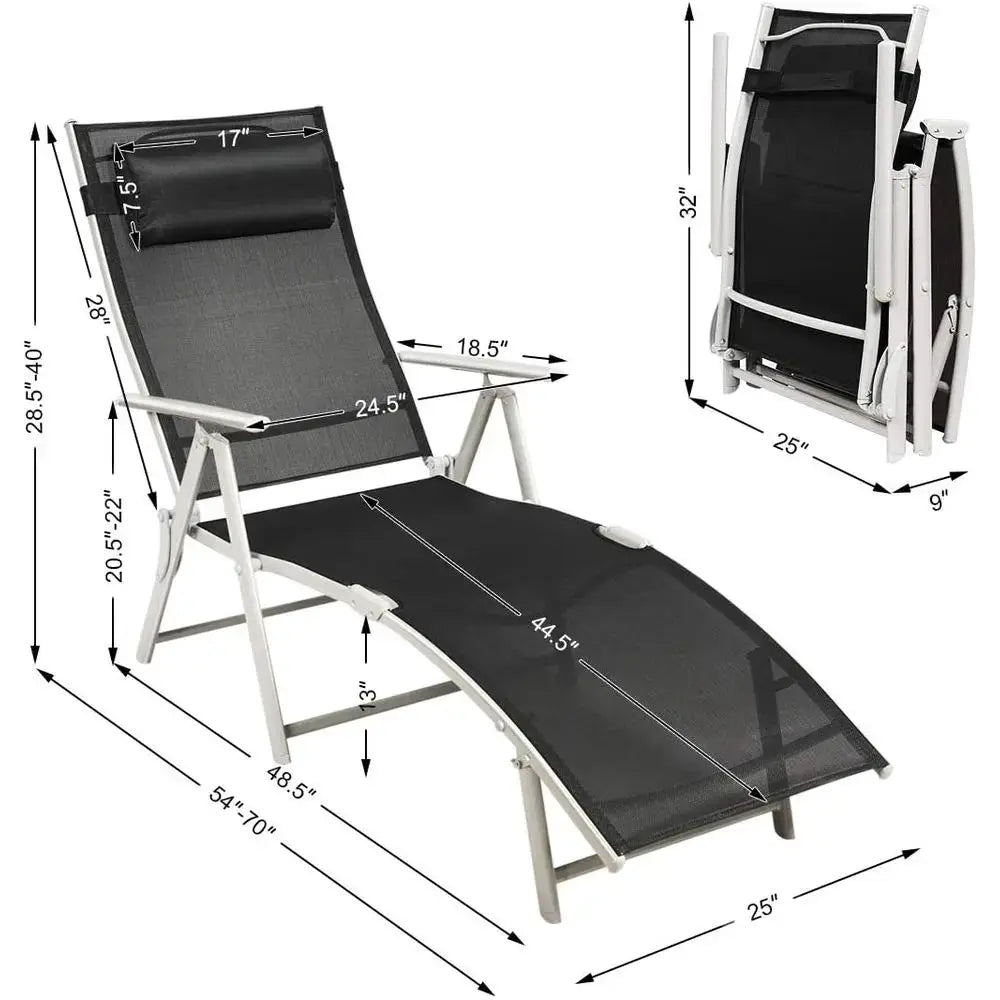 Portable Outdoor Reclining Chaise Lounge Chair with 7 Adjustable Positions, Lightweight Recliner for Patio, Beach, or Poolside w from PriceLows™