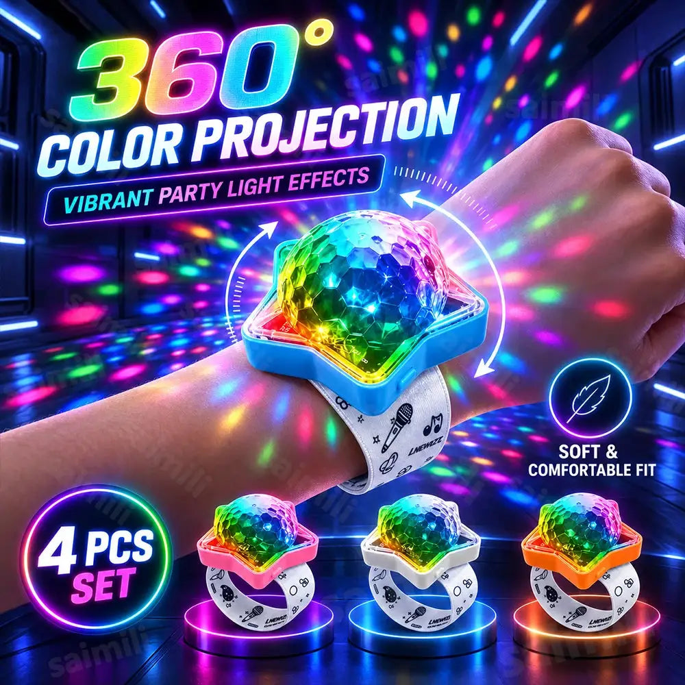 Disco Bracelet Lights | Rechargeable | 360 Rotation | 4 Pack