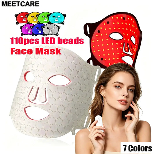 7Colors LED Face Mask with 110pcs Lamp Beads Photon Red Light Therapy Repair Skin Beauty Wireless Flexible Facial Masks from PriceLows™