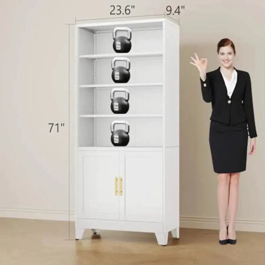 71 H Tall Metal Bookcases with 2 Doors and Adjustable Shelves Industrial 6-Tier Open Display Shelf in Black Space-Saving Storag from PriceLows™