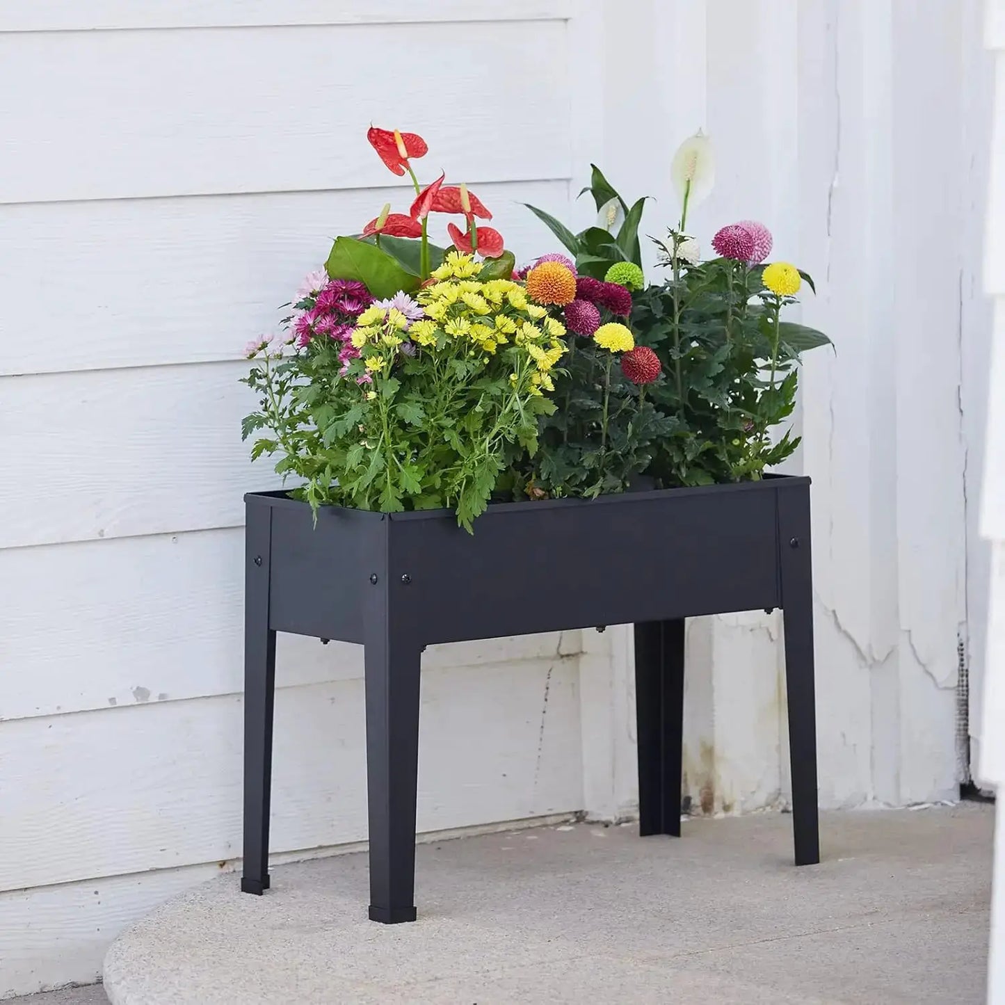 Raised Garden Bed, Elevated Planter Black Metal Plant Box with Legs Standing Garden Stand Drainage Holes Black(24" L x 1 from PriceLows™