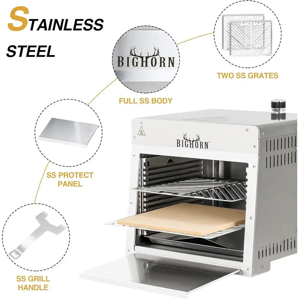 Portable 1500°F Infrared Propane Grill for Outdoor BBQ, Steaks, and Pizzas with Stainless Steel and Pizza Stone from PriceLows™