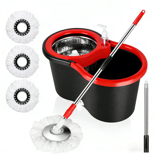 360° Spin Mop and Bucket Set, Self Wringing Floor Cleaning System with 3 Refill Heads, Adjustable Handle for Home Hard Floors from PriceLows™