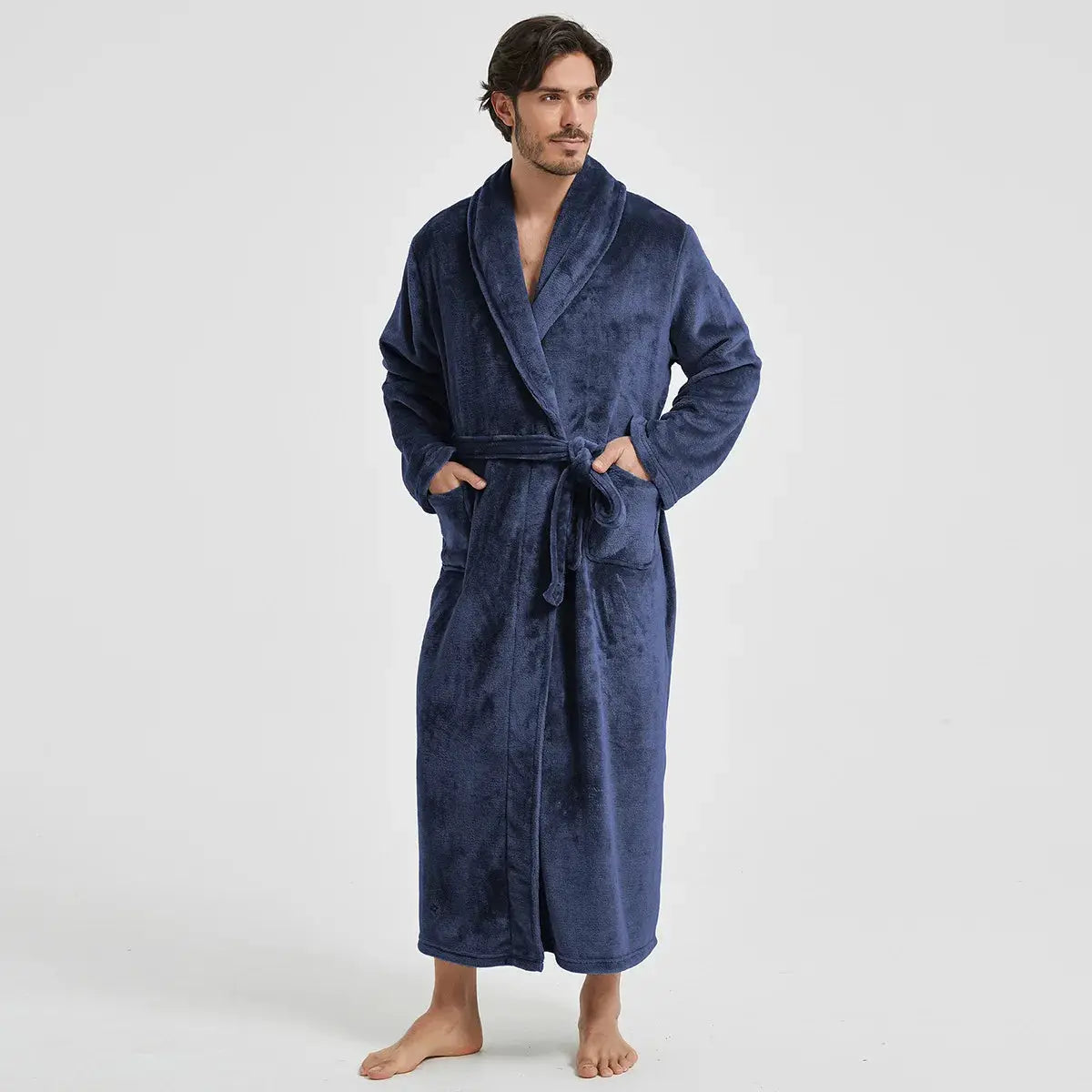 Men Bathrobe | Polyester Knit | Turn Down Collar | Winter Homewear