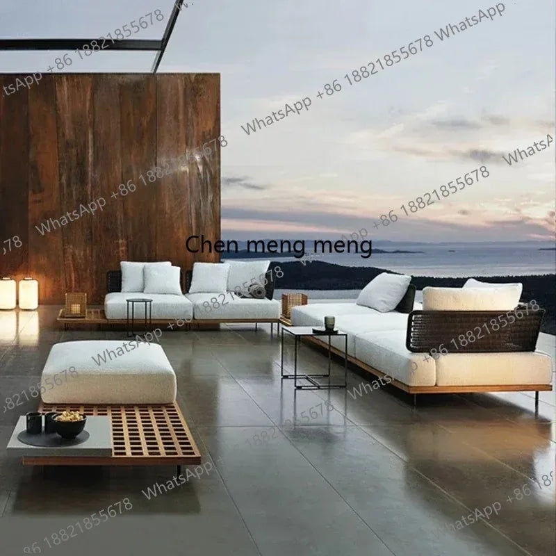 Japanese Style Teak Garden Sofa | Modern Outdoor Furniture | Sponge Cushions