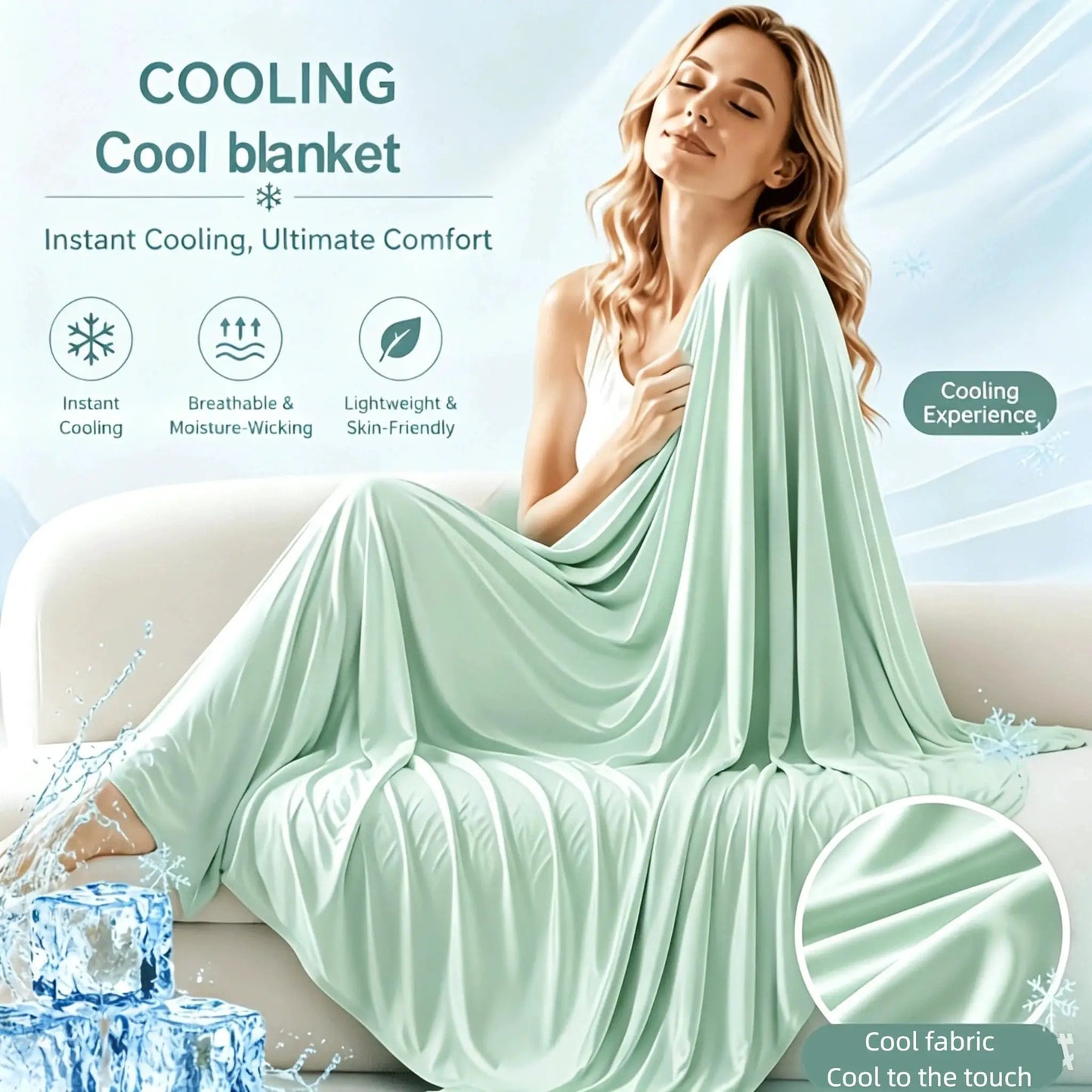 Summer Cooling Blanket | Ice Silk Texture | Lightweight Breathable | Adult Size