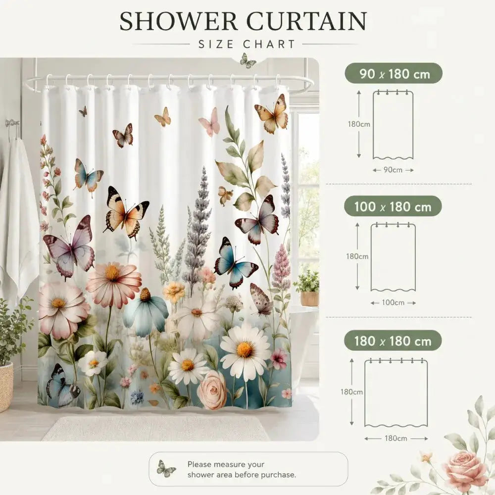 Butterfly Floral Shower Curtain Daisy Flower Print Bath Screen Waterproof Polyester Bathroom Decoration Set All Season Universal from PriceLows™