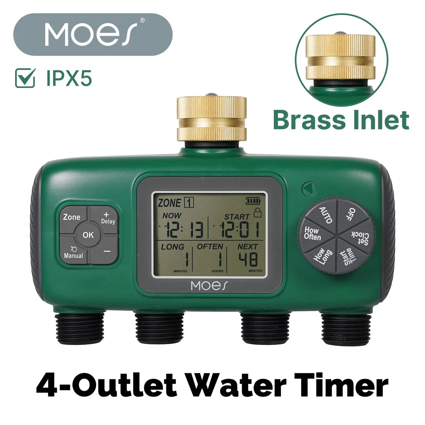 MOES Digital Water Timer 1/3/4 Outlet Brass Inlet Programmable Irrigation Controller LCD Display IPX5 Waterproof from PriceLows™