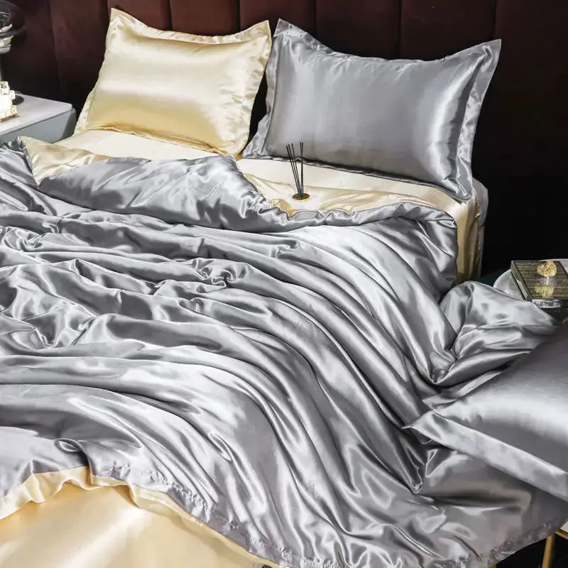 Ice Silk Bedding Set | Satin Duvet Cover | 100Gsm Solid Color | 5Ft To 7Ft Fits