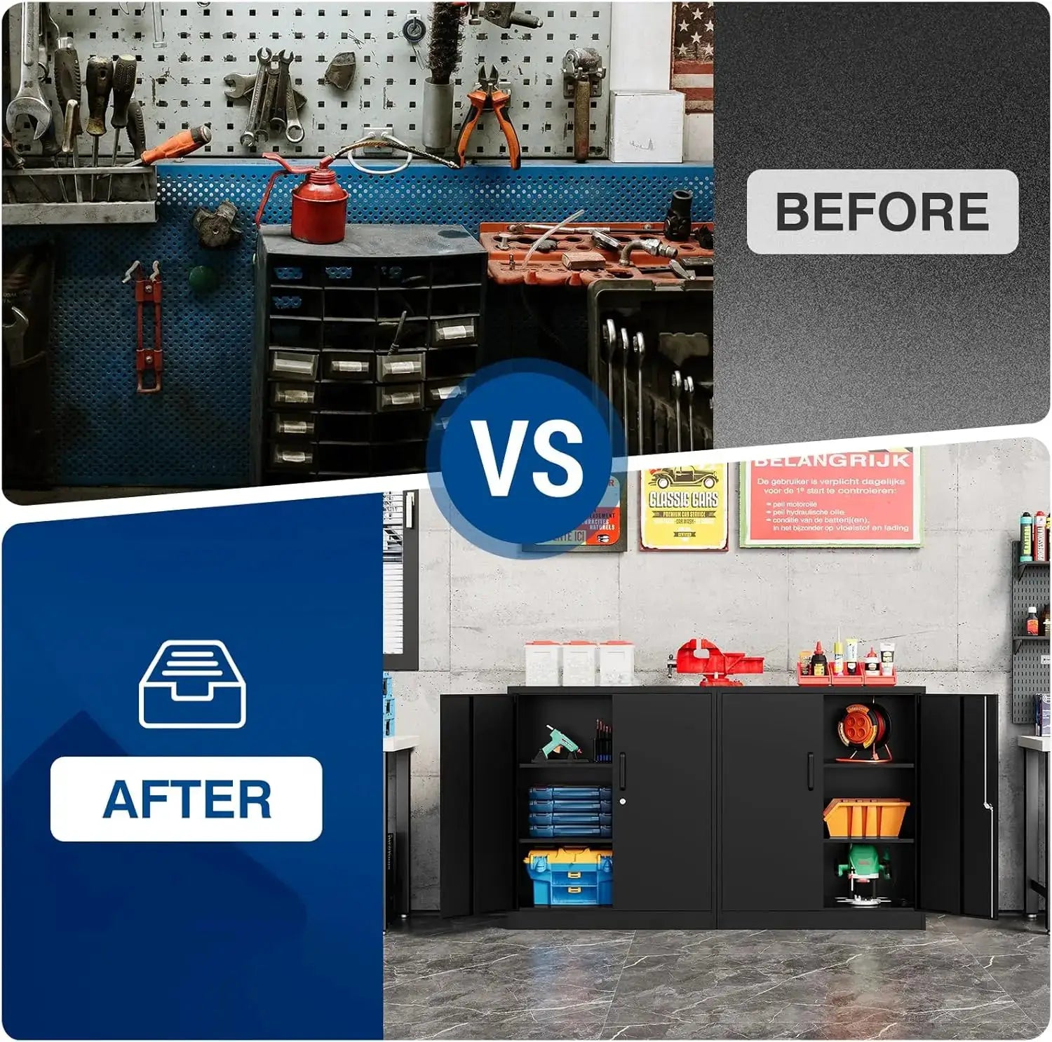 36" Steel Storage Cabinet with Lockable Doors and Adjustable Shelves, Black for Home Office Garage from PriceLows™