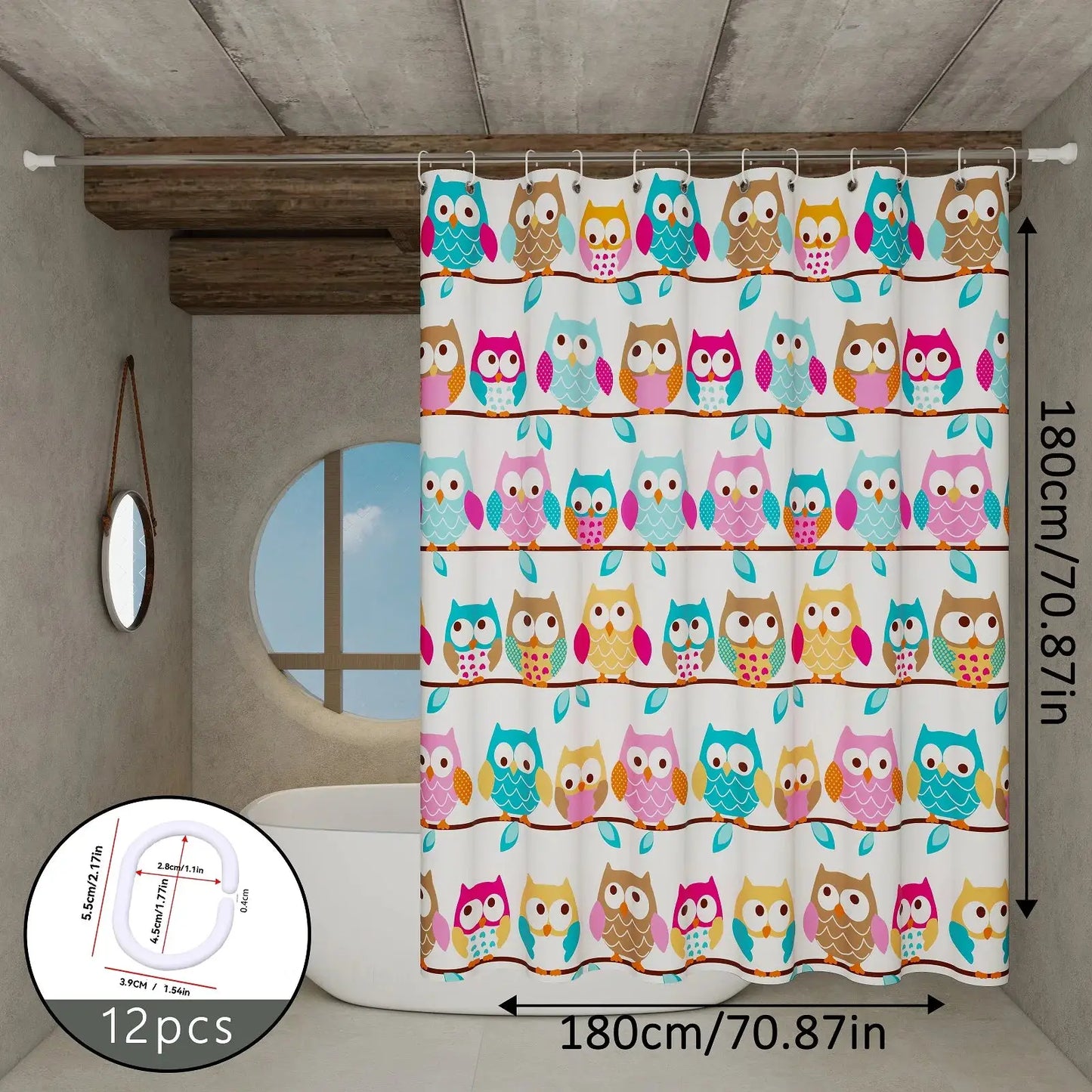 The owl-themed dry-wet separation partition shower curtain has a fresh color and creates a childlike bathroom atmosphere from PriceLows™