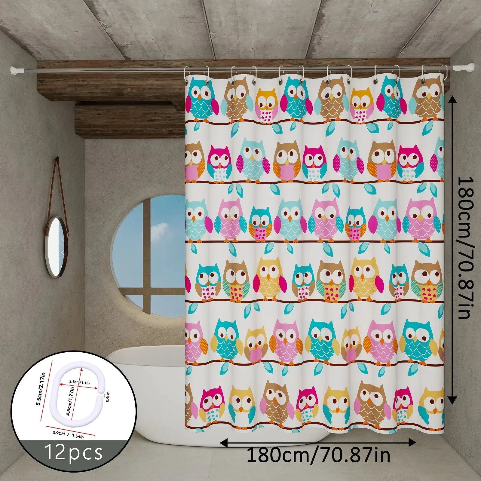 The owl-themed dry-wet separation partition shower curtain has a fresh color and creates a childlike bathroom atmosphere from PriceLows™