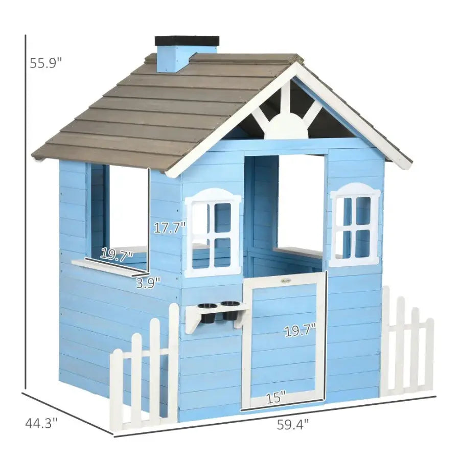 Wooden Playhouse for Outdoor with Flower Pot Holders Door Windows Service Stations for 3-7 Years Blue from PriceLows™